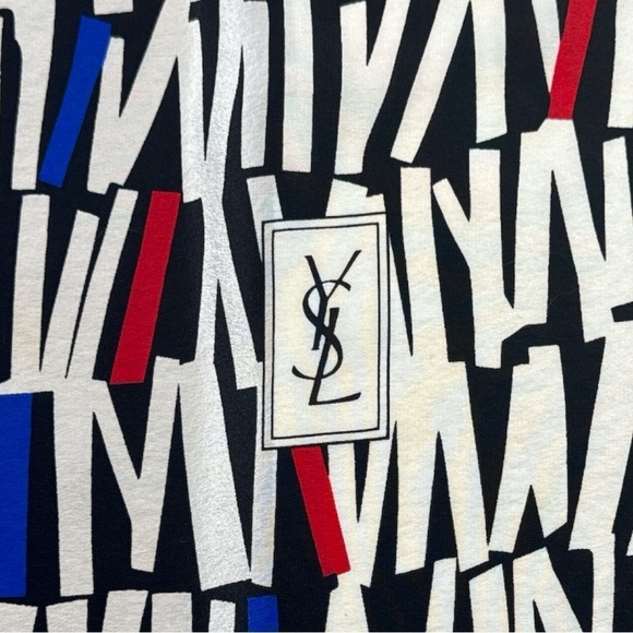 YSL Vintage 80s Blue Abstract Silk Scarf 34" - Picture 5 of 9